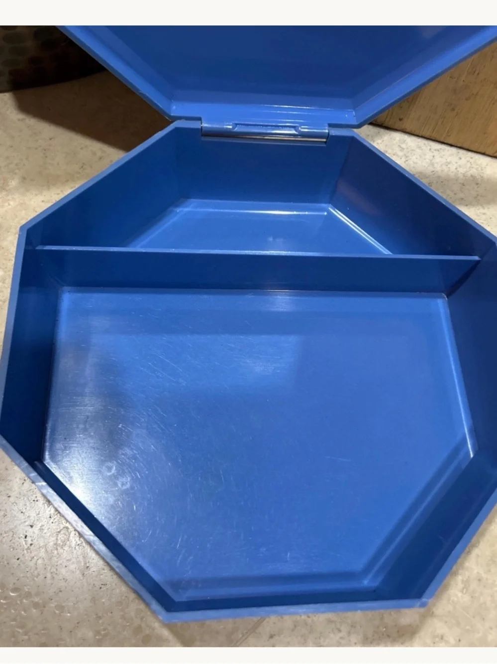 vintage Japanese-style Octogon blue plastic lacquer trinket jewelry box
